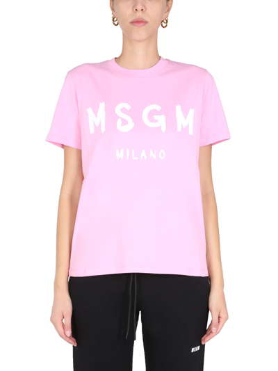 Msgm T-shirt With Logo In Pink