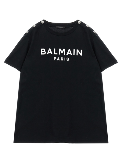 Balmain Kids' Logo T-shirt In White/black