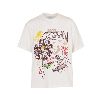 Msgm Kids' Graphic-print Cotton T-shirt In Crema
