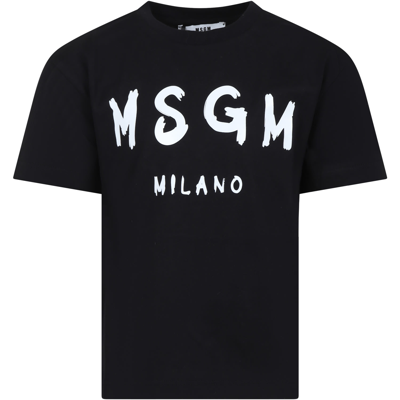 Msgm Black T-shirt For Kids With Logo In Nero