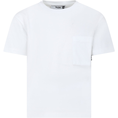 Msgm Kids' White T-shirt For Boy With Logo In Bianco
