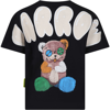 BARROW BLACK T-SHIRT FOR KIDS WITH LOGO AND BEAR