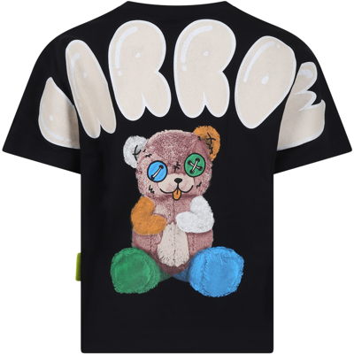 Barrow Black T-shirt For Kids With Logo And Bear In Nero/black