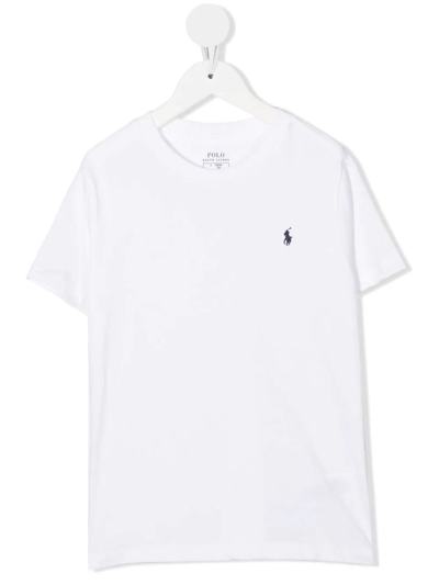 Ralph Lauren Kids' White T-shirt With Navy Blue Pony In Bianco