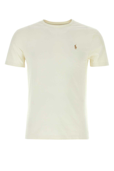 Ralph Lauren Pony Embroidered Crewneck T-shirt In Natural
