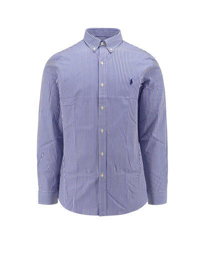 Ralph Lauren Striped Button Down Shirt In Navy