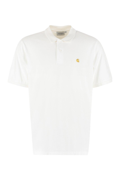 Carhartt Logo Embroidered Short-sleeved Polo Shirt In Bianco