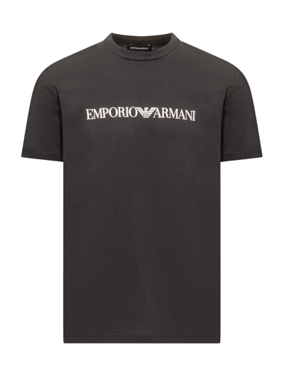 Emporio Armani T-shirt Military Green Cotton T-shirt With Logo Print In Black