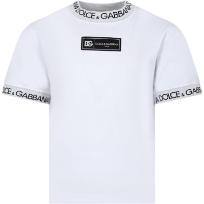 Dolce & Gabbana White T-shirt For Kids With Logo In Bianco Ottico