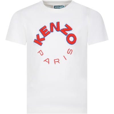 Kenzo Kids' White T-shirt For Boy With Logo In Bianco