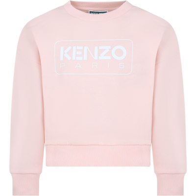 Kenzo Kids' Pink Sweatshirt For Girl With Logo In T Rosa Velato