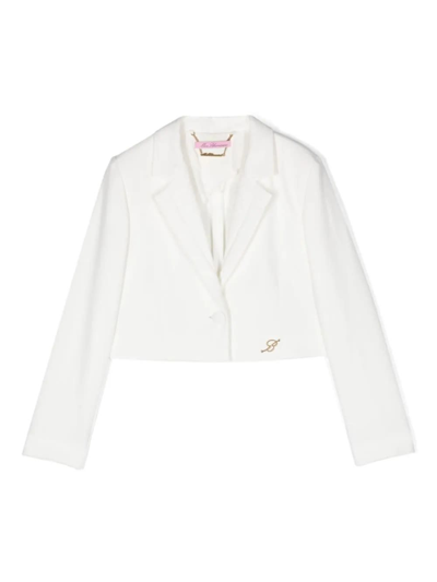 Miss Blumarine Kids' Logo-plaque Crepe Blazer In White