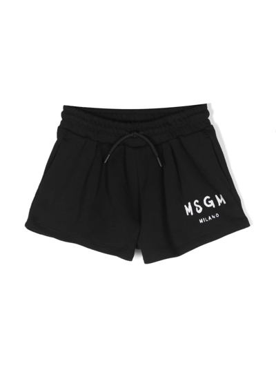 Msgm Kids' Logo印花运动短裤 In Black