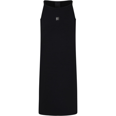 Givenchy Kids' Black Dress For Girl With Metal Logo In Nero