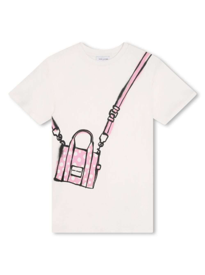 Marc Jacobs Kids' White Short Sleeve Dress With Bag Print In Cotton Girl In Avorio