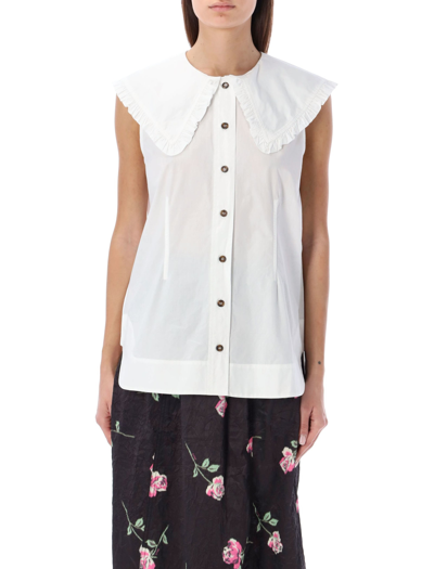 Ganni Signature Collar Sleeveless Shirt In White
