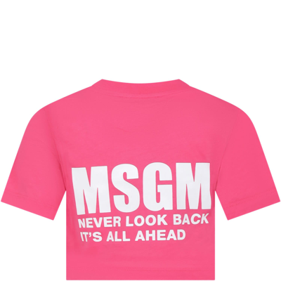 Msgm Kids' Fuchsia T-shirt For Girl With Logo In Fucsia