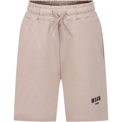Msgm Kids' Beige Shorts For Boy With Logo