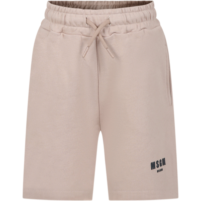 Msgm Beige Shorts For Boy With Logo
