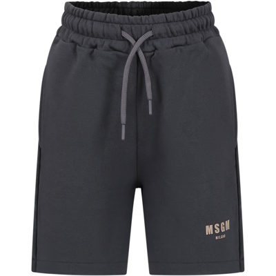 Msgm Kids' Grey Shorts For Boy With Logo In Gray