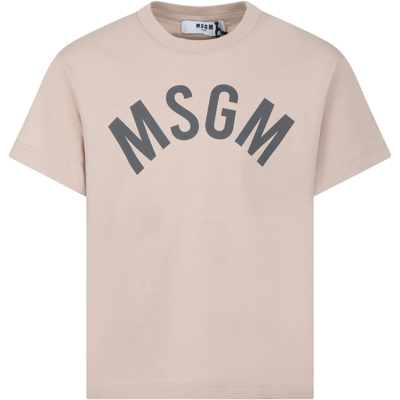 Msgm Kids' Beige T-shirt For Boy With Logo