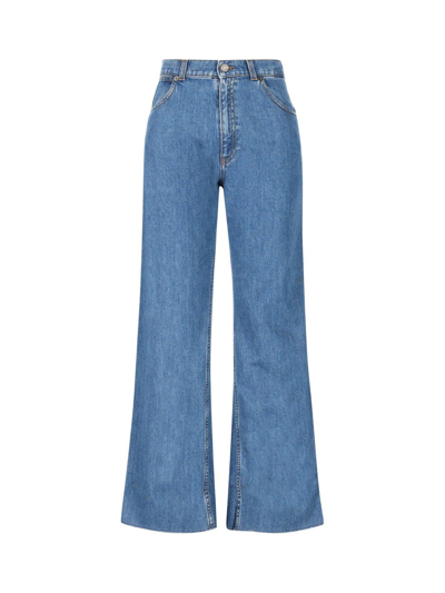 Gucci Kids Logo Patch Flared Jeans In Blue