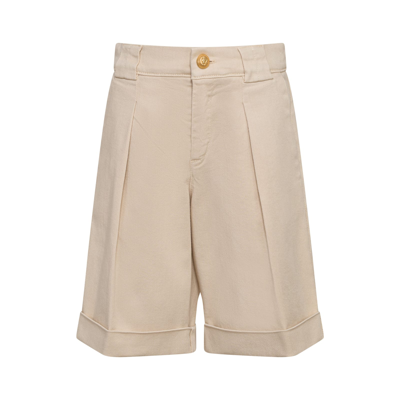 Balmain Kids' Bermuda Con Pieghe In Crema