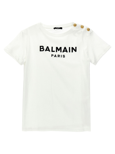 Balmain Kids' Logo T-shirt In Bianco/nero