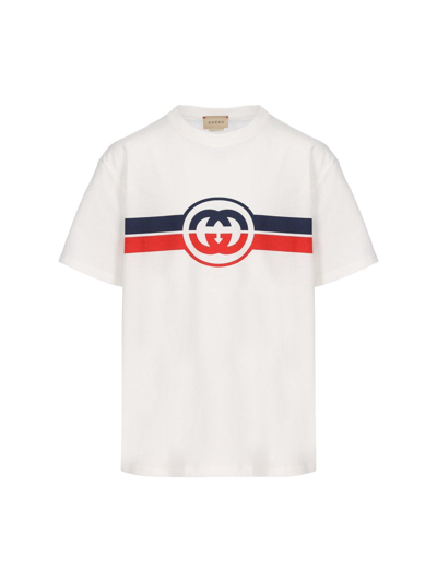 Gucci Interlocking G Stripe Printed T-shirt In White