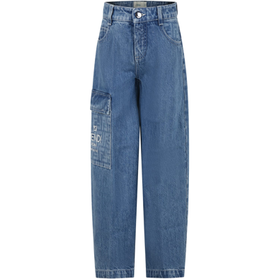 Fendi Blue Jeans For Kids With Ff