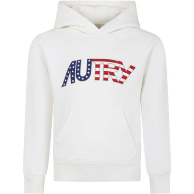 Autry White Hoodie For Kids With Logo