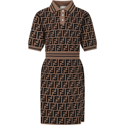 Fendi Kids' Brown Dress For Girl With Ff