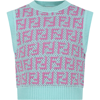 FENDI LIGHT BLUE VEST SWEATER FOR GIRL WITH FF