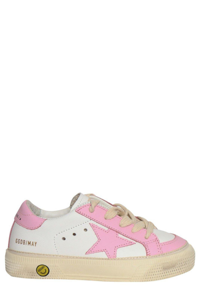 Golden Goose Kids Young May Star Patch Sneakers In Bianco-rosa