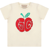 GUCCI IVORY T-SHIRT FOR BABY GIRL WITH LOGO