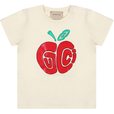 Gucci Ivory T-shirt For Baby Girl With Doppia G In White