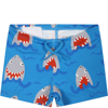 Stella Mccartney Light Blue Boxer Shorts For Baby Boy With All-over Shark Print In Celeste