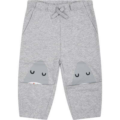 Stella Mccartney Grey Trousers For Baby Boy With Shark Fin Print In Grey