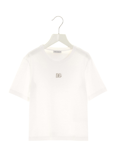 Dolce & Gabbana Kids' Sequin Logo T-shirt In Bianco Ottico