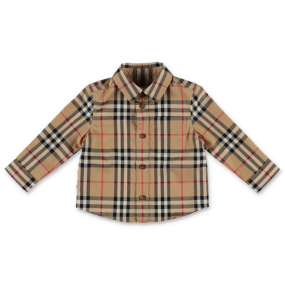 Burberry Babies' Checked Long-sleeved Shirt In Archive Beige Ip Chk