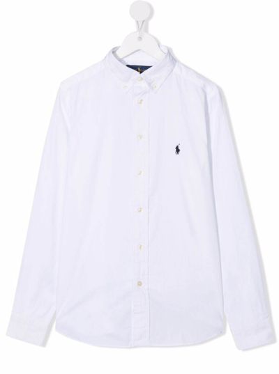POLO RALPH LAUREN WHITE LONG SLEEVE SHIRT WITH LOGO EMBROIDERY IN COTTON BOY