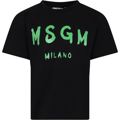Msgm Black T-shirt For Kids With Logo In Nero