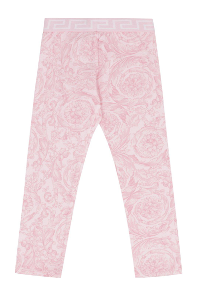 Versace Teen Girls Pink Barocco Cotton Leggings In Rosa