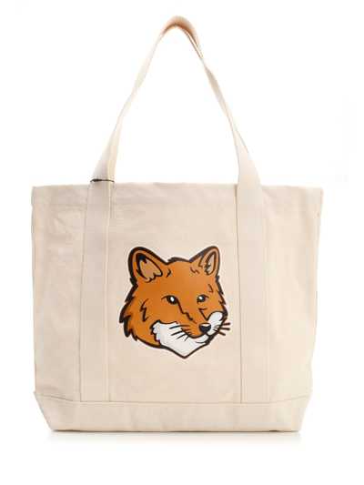 Maison Kitsuné Canvas Shopping Bag With Logo In White