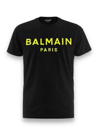 Balmain Kids' Logo 贴花棉t恤 In Black/yellow