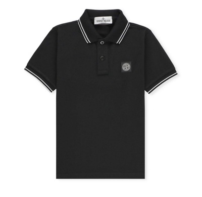 Stone Island Junior Kids' Compass Patch Short-sleeved Polo Shirt In Nero