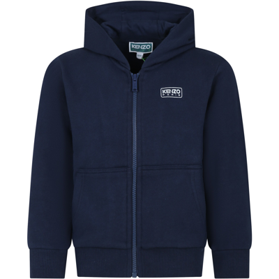 Kenzo Kids' Blue Hoodie For Boy With Logo In A Marine