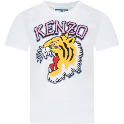 Kenzo Kids' Logo印花棉t恤 In White