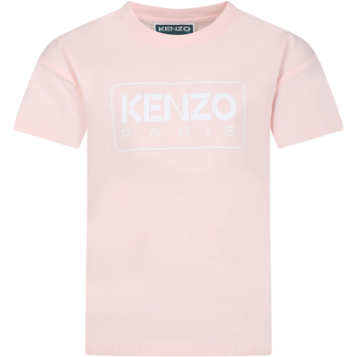 Kenzo Kids' Pink T-shirt For Girl With Logo In T Rosa Velato