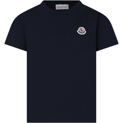 Moncler Kids' Blue T-shirt For Boy With Patch